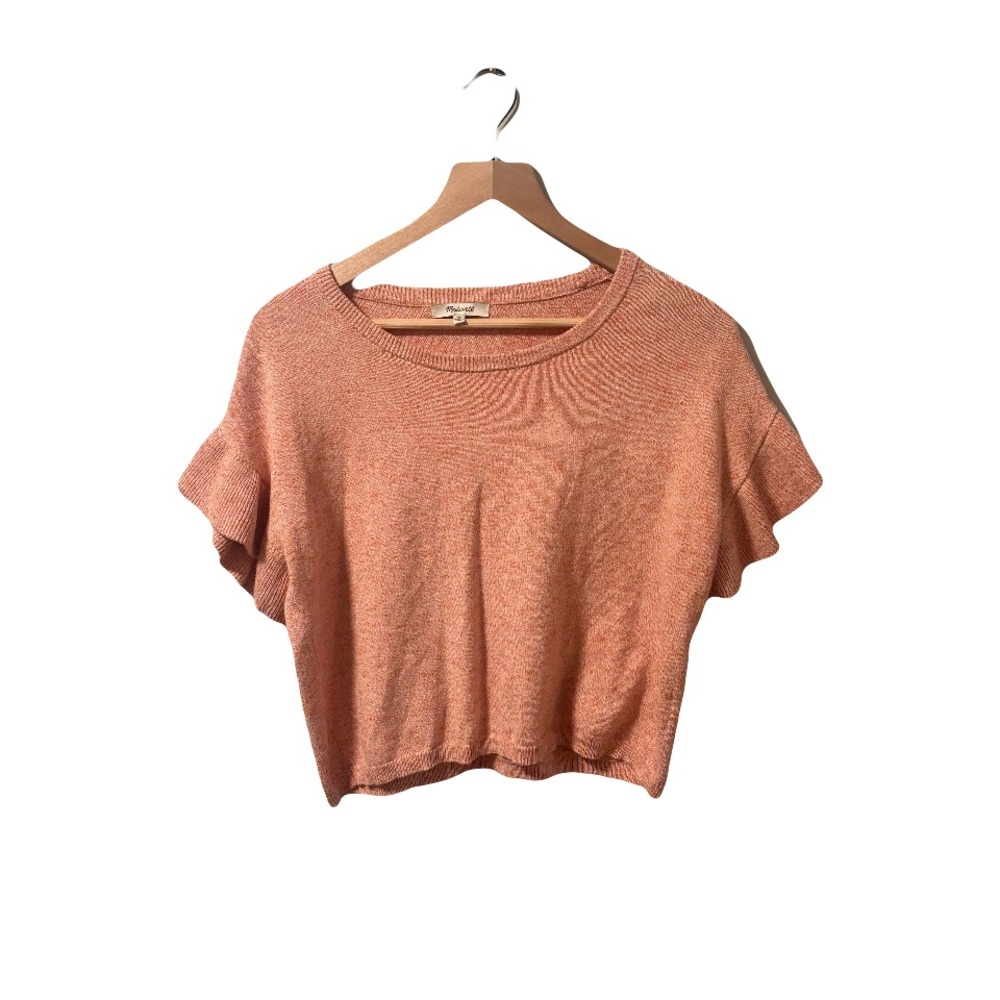 Madewell Ruffle Sleeve Sweater Women's Size Small Boxy Stretch Knit Cropped XS